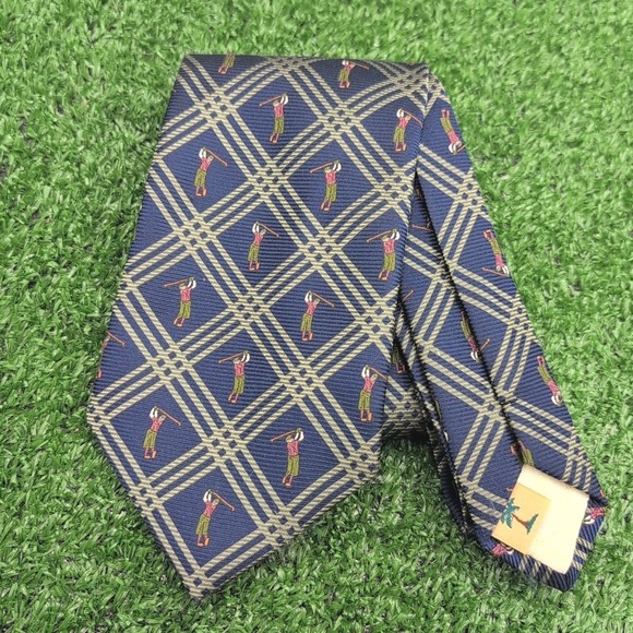 Tommy Bahama Other - Off Island Tommy Bahama Men's 100% Silk Necktie Designer Golfer Gold Nav